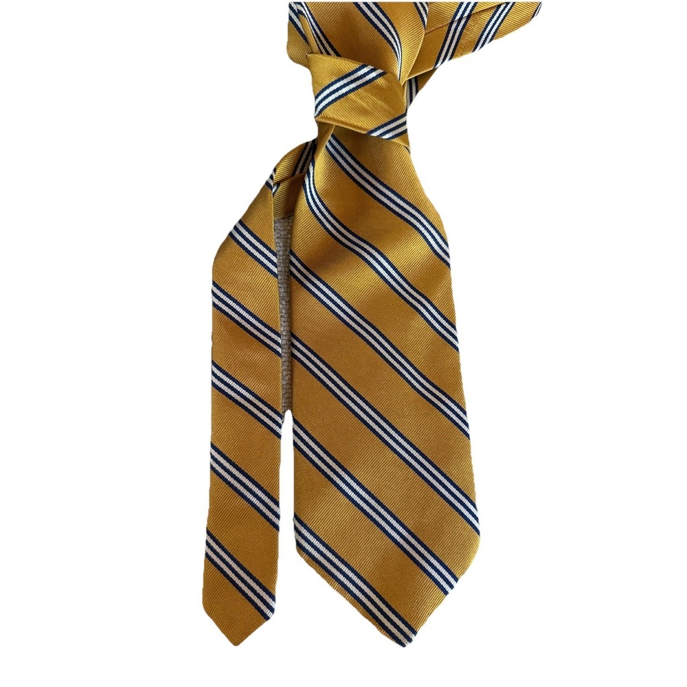 Brooks Brothers Makers Repp Tie Navy Gold Stripe Silk Made in USA England Preppy